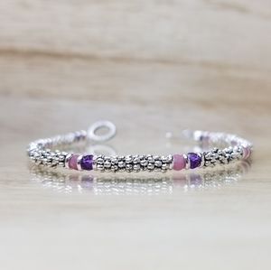 Pink Tourmaline & Amethyst Beaded Bracelet
